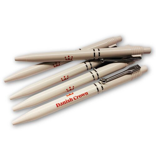 RAJA Chrome recycling pen with Danish Crown logo. 100 pieces per pack